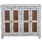 Bone Inlay Blue and White Windowpane Glass Doors Curio Cabinet